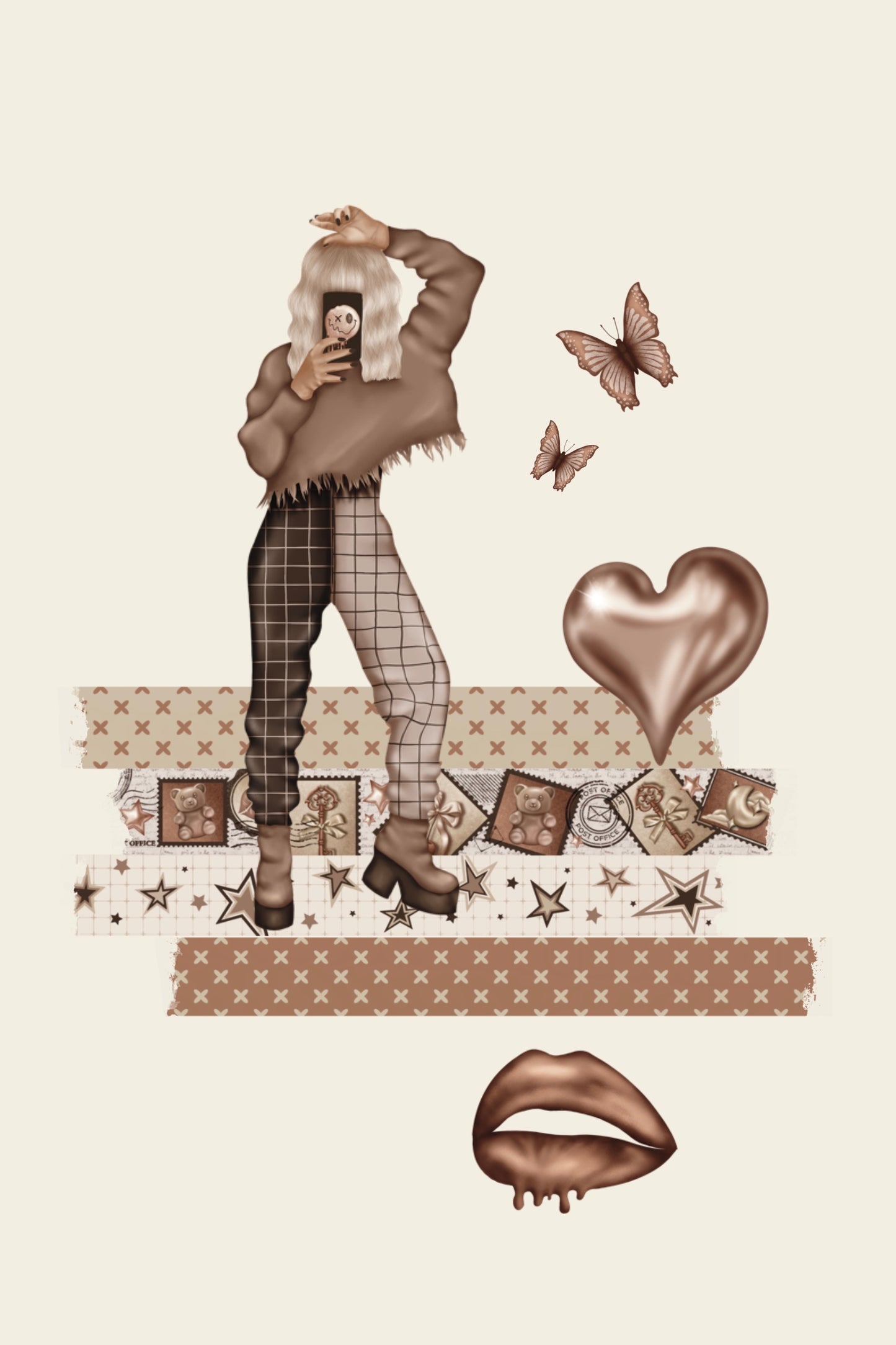 Beige Grunge with Xs Washi Tape (15 mm)