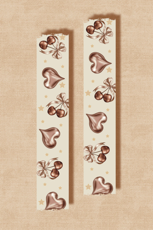 Foil Cherry Hearts Washi Tape (15 mm) - Brown