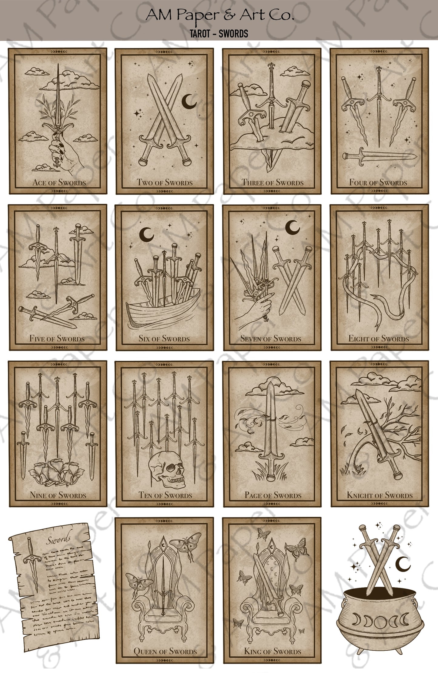 Tarot Cards (Major & Minor Arcana) Printable Stickers
