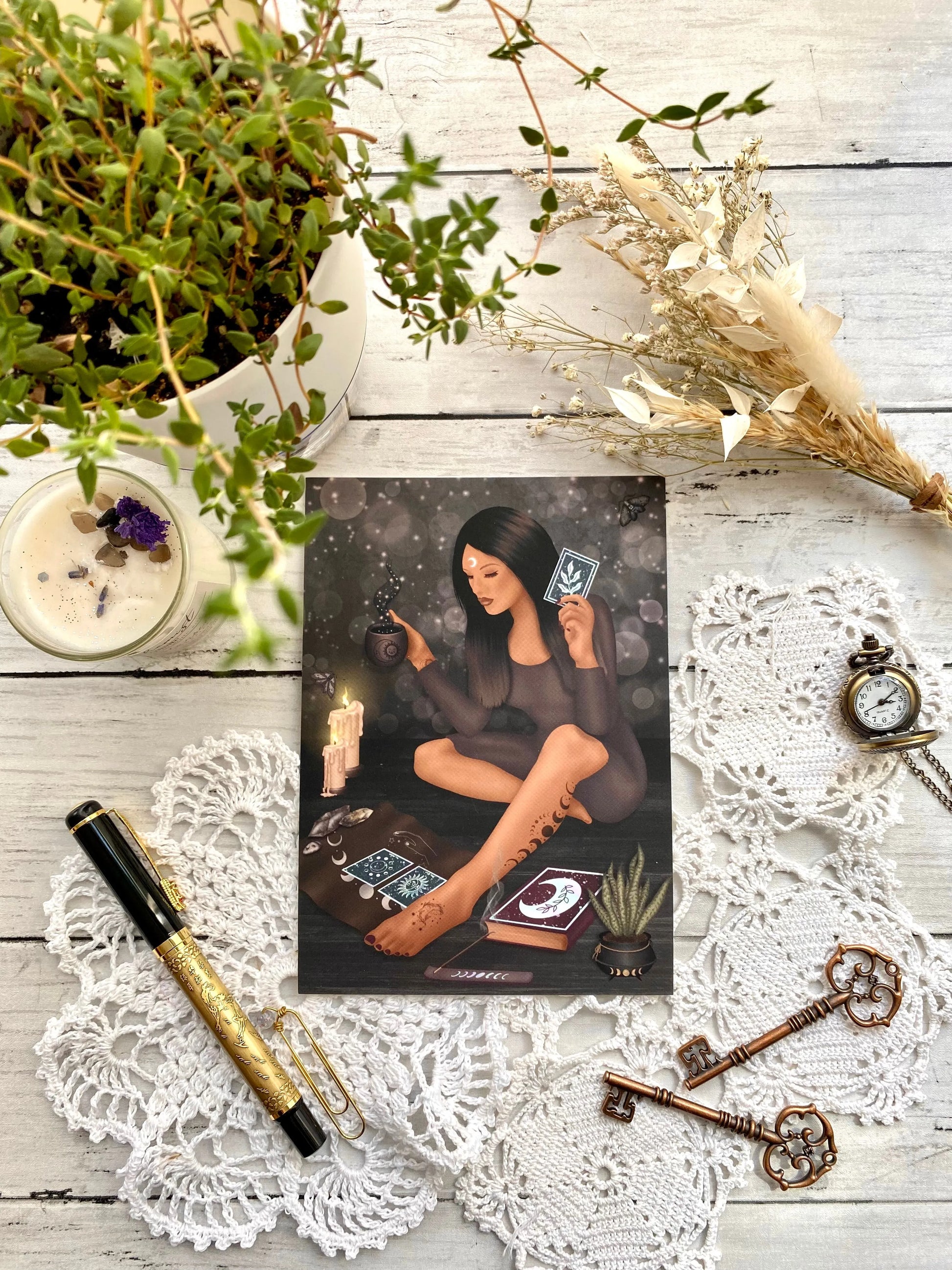 Tarot Reading Art Prints/Postcard - Brown