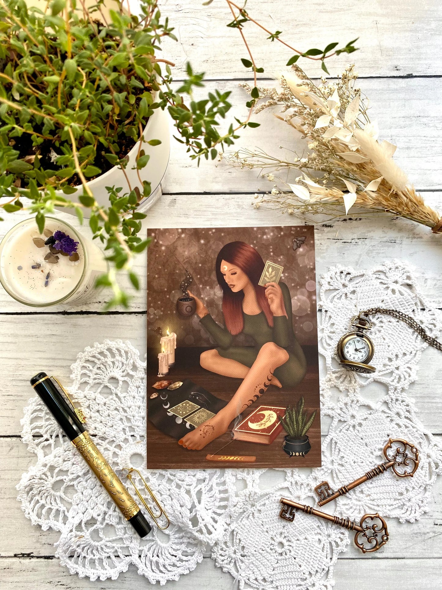 Tarot Reading Art Prints/Postcard - Brown