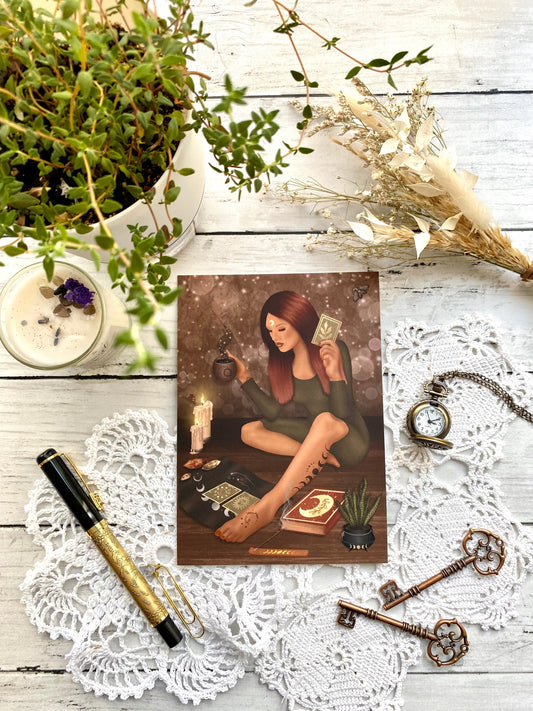 Tarot Reading Art Prints/Postcard - Brown