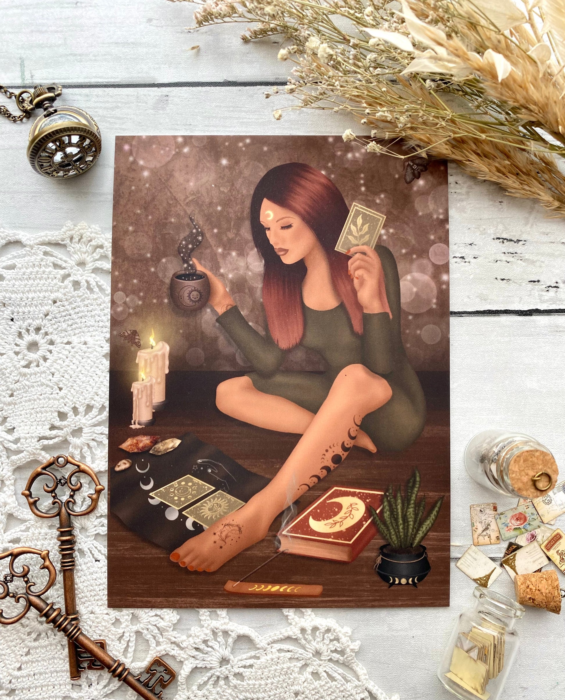 Tarot Reading Art Prints/Postcard - Brown