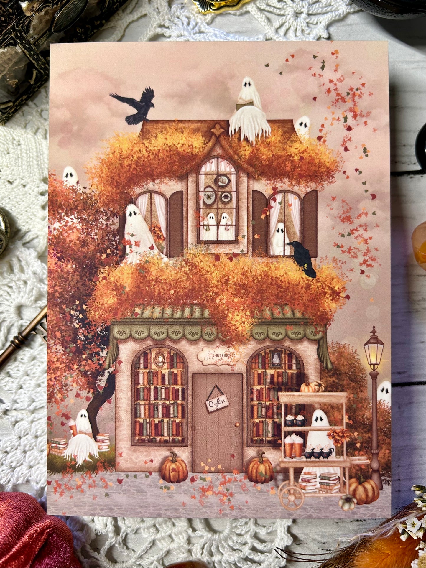 Ghost Bookstore Art Print/Postcard - Autumn