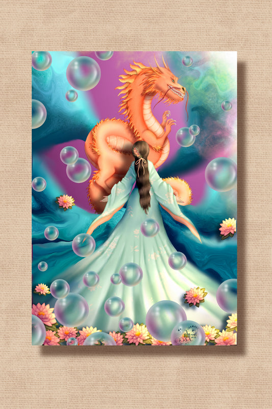 Girl with Dragon Art Print/Postcard