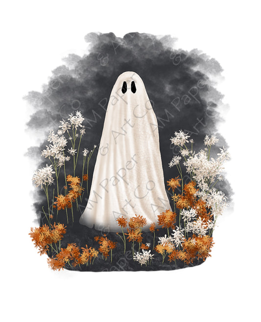 Ghost in a Flower Field Die Cut Sticker