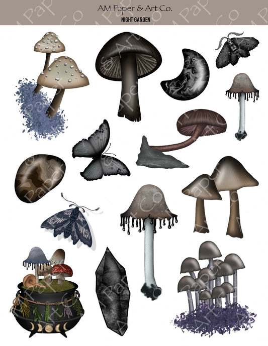 Night Garden (Mushrooms) Printable Stickers