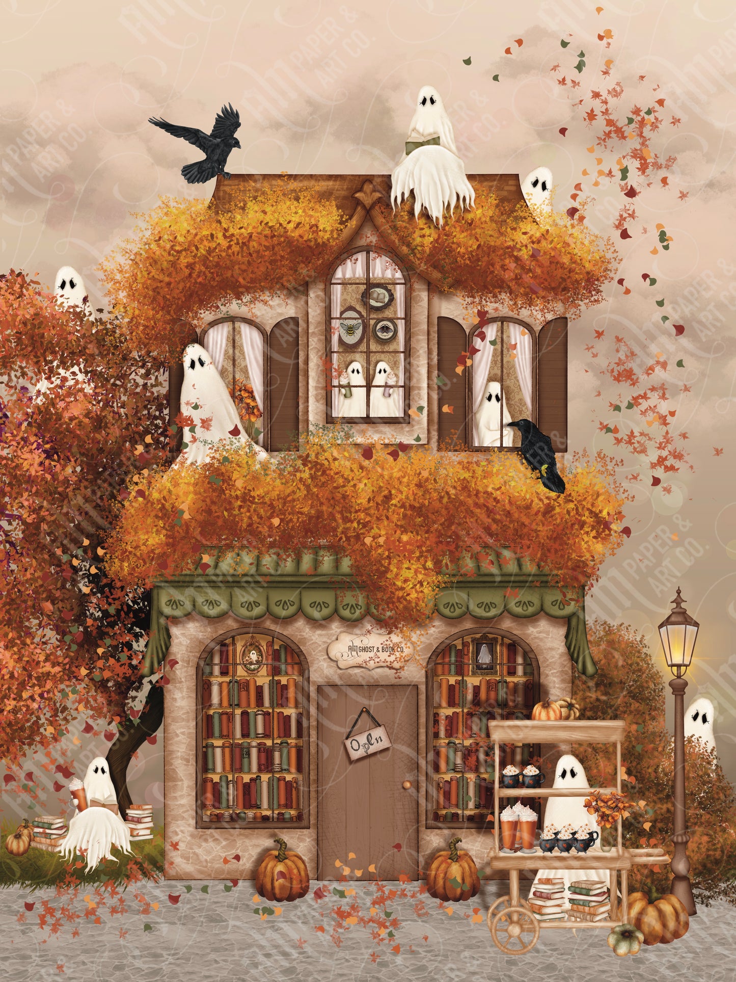 Ghost Bookstore Art Print/Postcard - Autumn