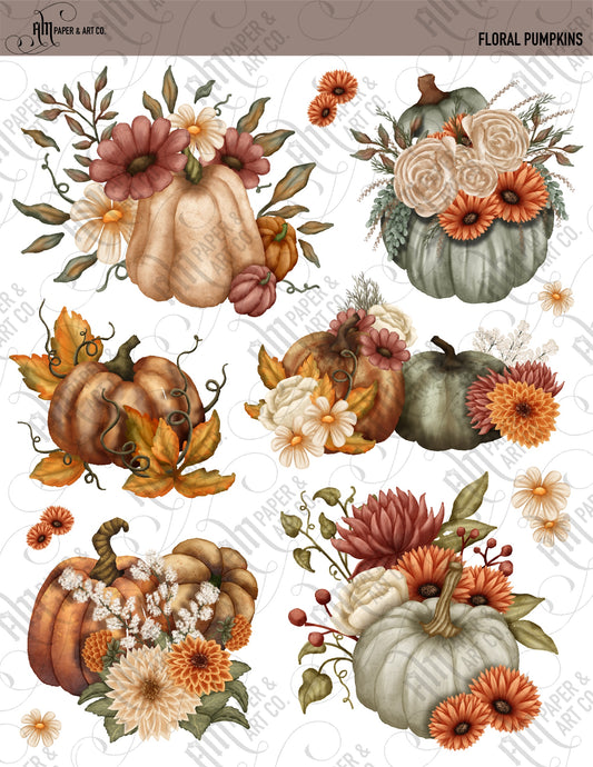 PRINTABLE: Floral Pumpkins Printable Stickers