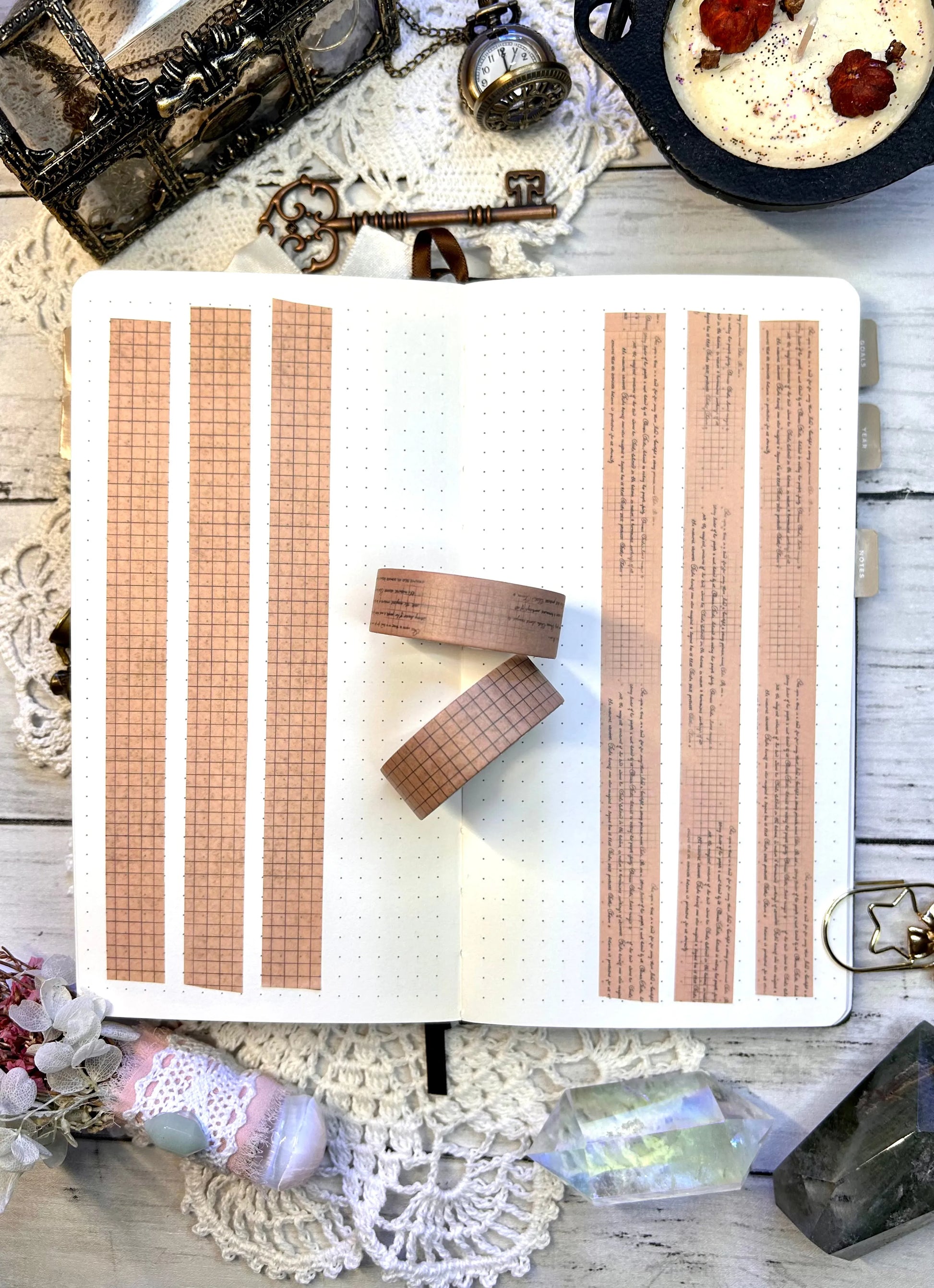 Distressed Text & Grid Washi Tape