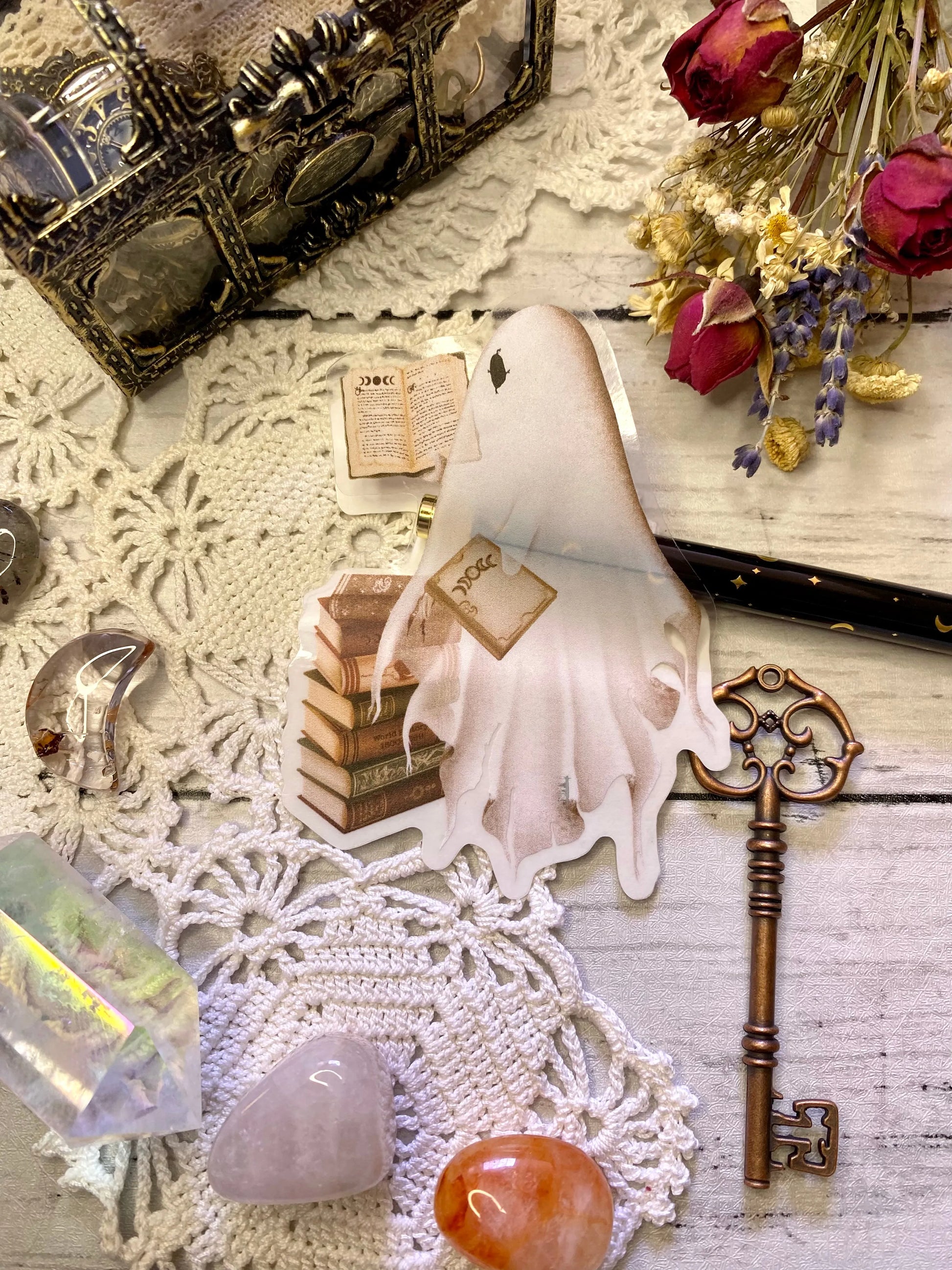 Ghost with Books Die Cut Sticker