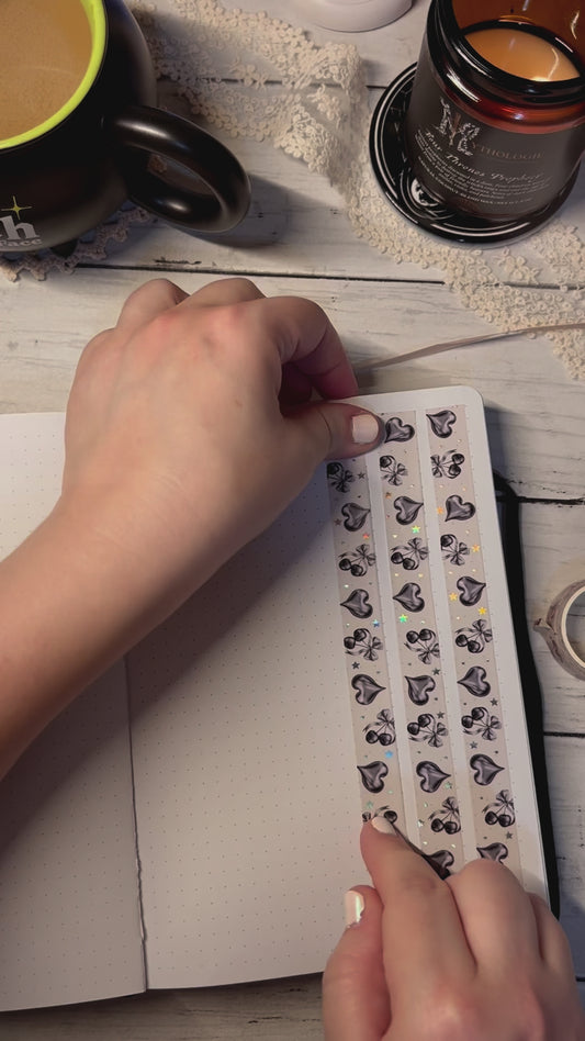 Foil Cherry Hearts Washi Tape (15 mm) - Black